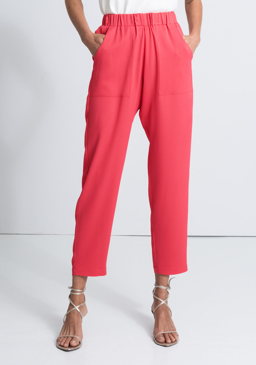 Pantalon femme FAZ coloris grenade coupe confort élastique ceinture et poches découpées côté Made in France SONGE lab