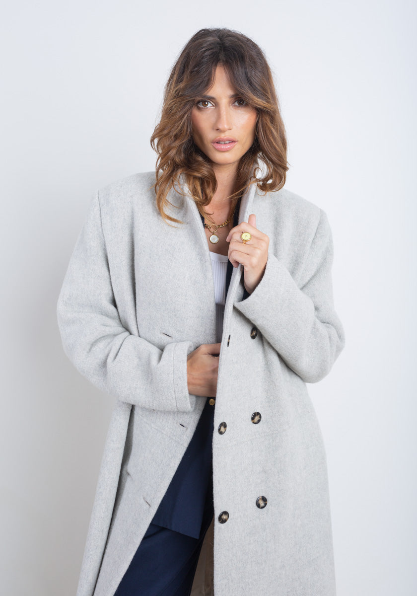 Manteau long femme BEIJO gris clair Made in France SONGE lab face
