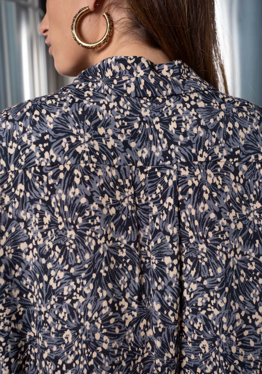 Chemise ALTURA femme poches plaquées devant poignets travaillés motif tissu français wild dahlia Made in France SONGE lab