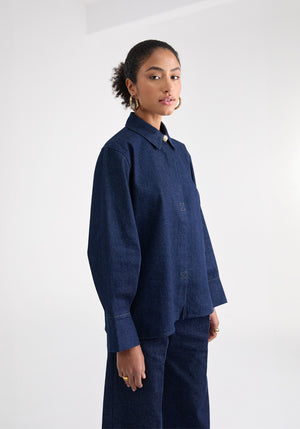 Chemise femme denim brut made in france bouton bijoux col et détails dorés