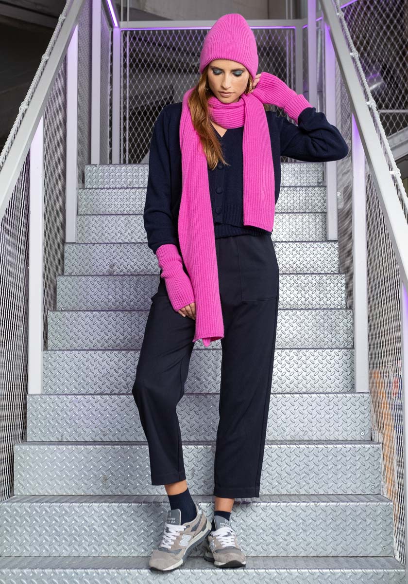 Echarpe femme coloris Pink laine et cashemire tricotée en France SONGE lab