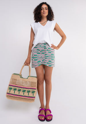 Jupe courte colori waves en jacquard français volant sur devant Made in france SONGE lab lab 