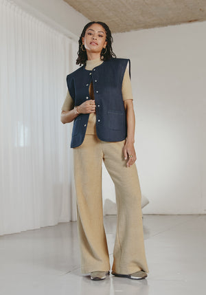 Pantalon laine femme coupe large, 100% laine, taille élastiquée. Made in france