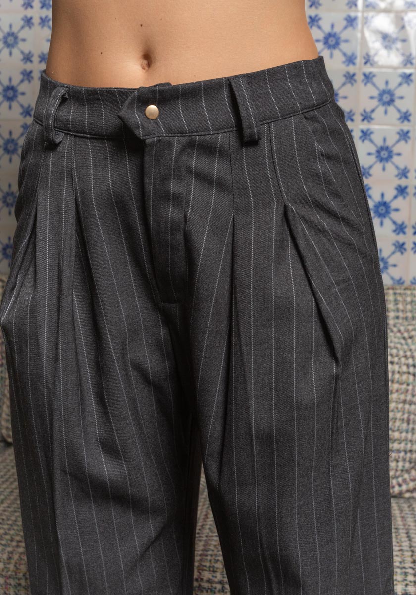 Pantalon SINTRA Grey stripes rayures fines et double pince Made in France SONGE lab