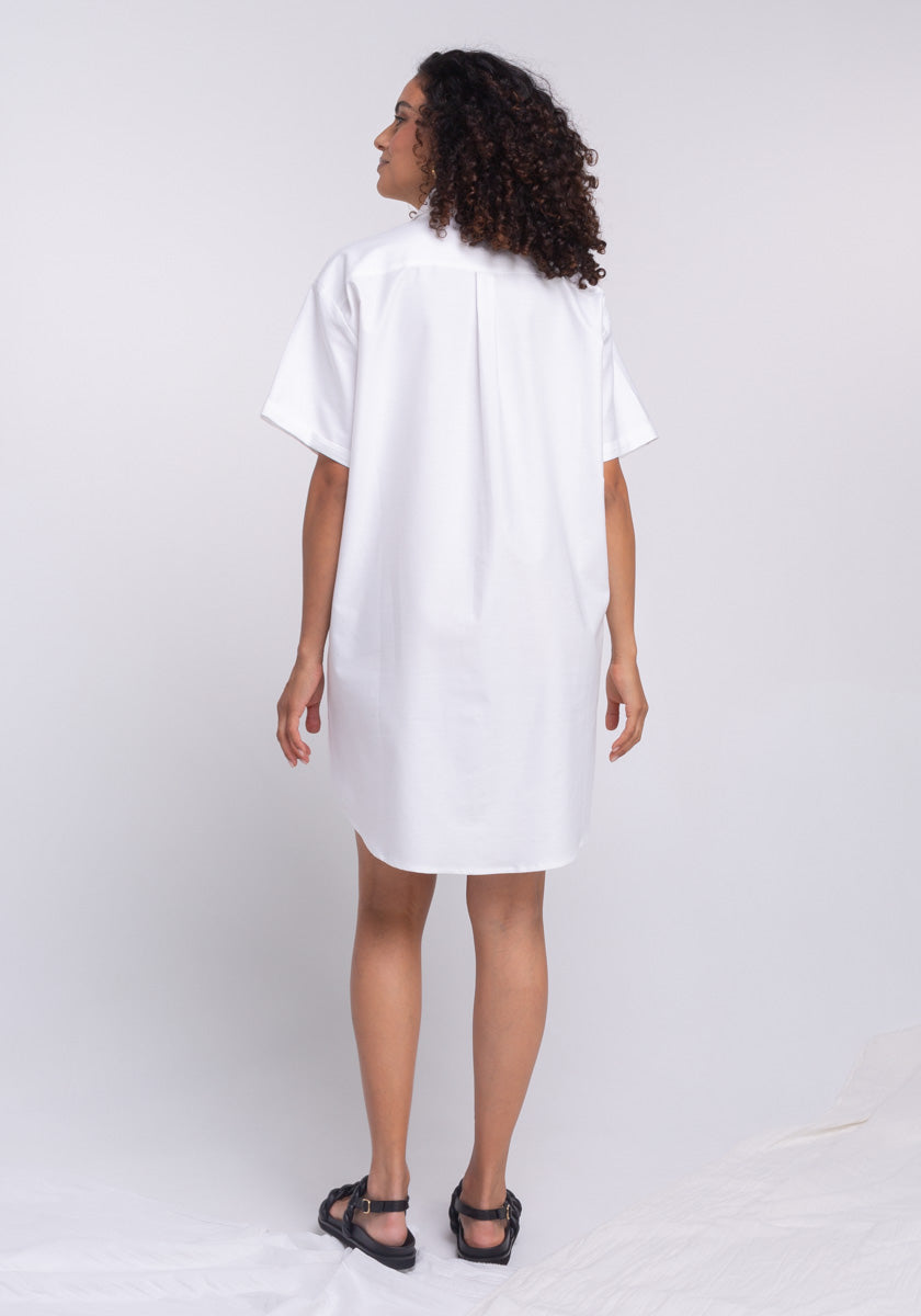 Robe Chemise HIBISCO femme coloris blanc 100% coton oxford grandes poches plaquées devant Made in France SONGE lab vue dos$