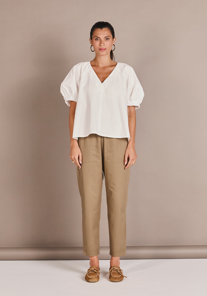 Top DESTRA white made in france top col v 100% coton blanc 