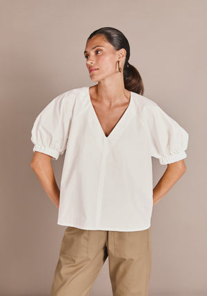 Top DESTRA white made in france top col v 100% coton blanc 