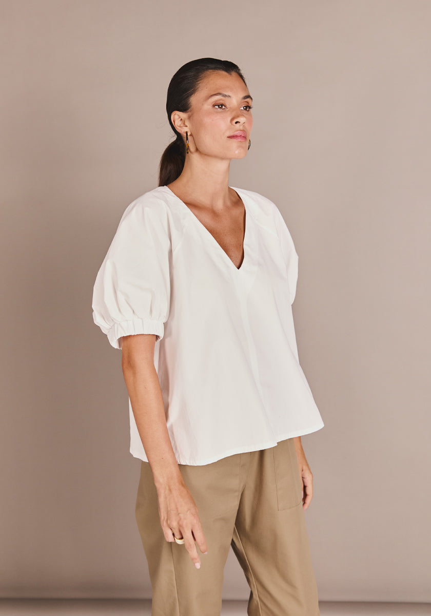 Top DESTRA white made in france top col v 100% coton blanc 