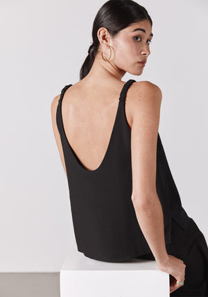 Top débardeur femme coloris noir LARGO fines bretelles décolleté dos. Made in france SONGE lab