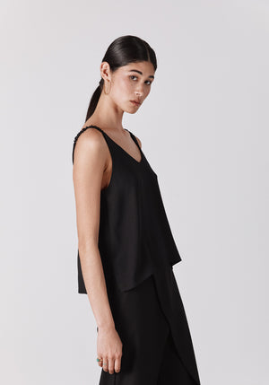 Top débardeur femme coloris noir LARGO fines bretelles décolleté dos. Made in france SONGE lab