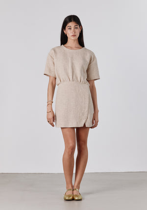 robe courte femme QUERIA jacquard français coloris beige clair MAde in france SONGE lab