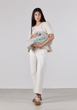 Tote bag grand broderie logo SONGE en vert made in france