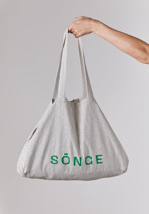 Tote bag grand broderie logo SONGE en vert made in france