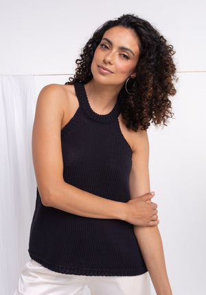 Top SAMBRO coloris black tricoté en France emmanchure américaine Made in France SONGE lab