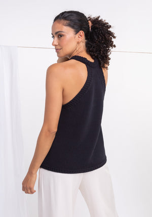 Top SAMBRO coloris black tricoté en France emmanchure américaine Made in France SONGE lab