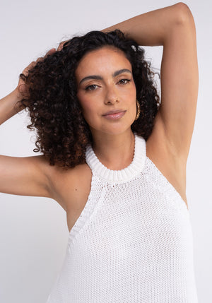 Top SAMBRO coloris blanc tricoté en France emmanchure américaine Made in France SONGE lab