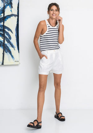 Débardeur ZINIA Maille coloris marinière tricoté en france emmanchures américaines grand bord côte Made in france SONGE lab