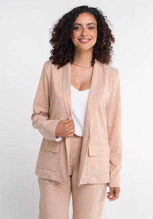 Veste femme CASAL coloris gold pink lurex tissu français col châle  poches plaquées et pressions sur poches MAde in France SONGE lab