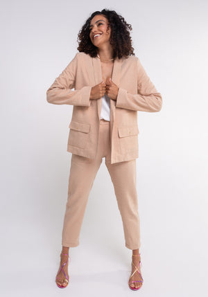 Veste femme CASAL coloris gold pink lurex tissu français col châle  poches plaquées et pressions sur poches MAde in France SONGE lab