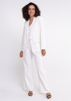 Veste femme CASAL coloris lai tissu 100% lin col châle  poches plaquées et pressions sur poches MAde in France SONGE lab