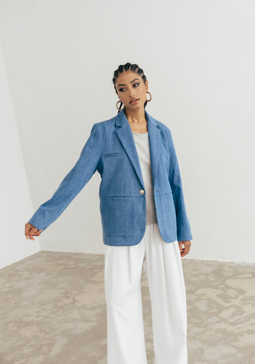 Veste blazer femme couleur Denim blue