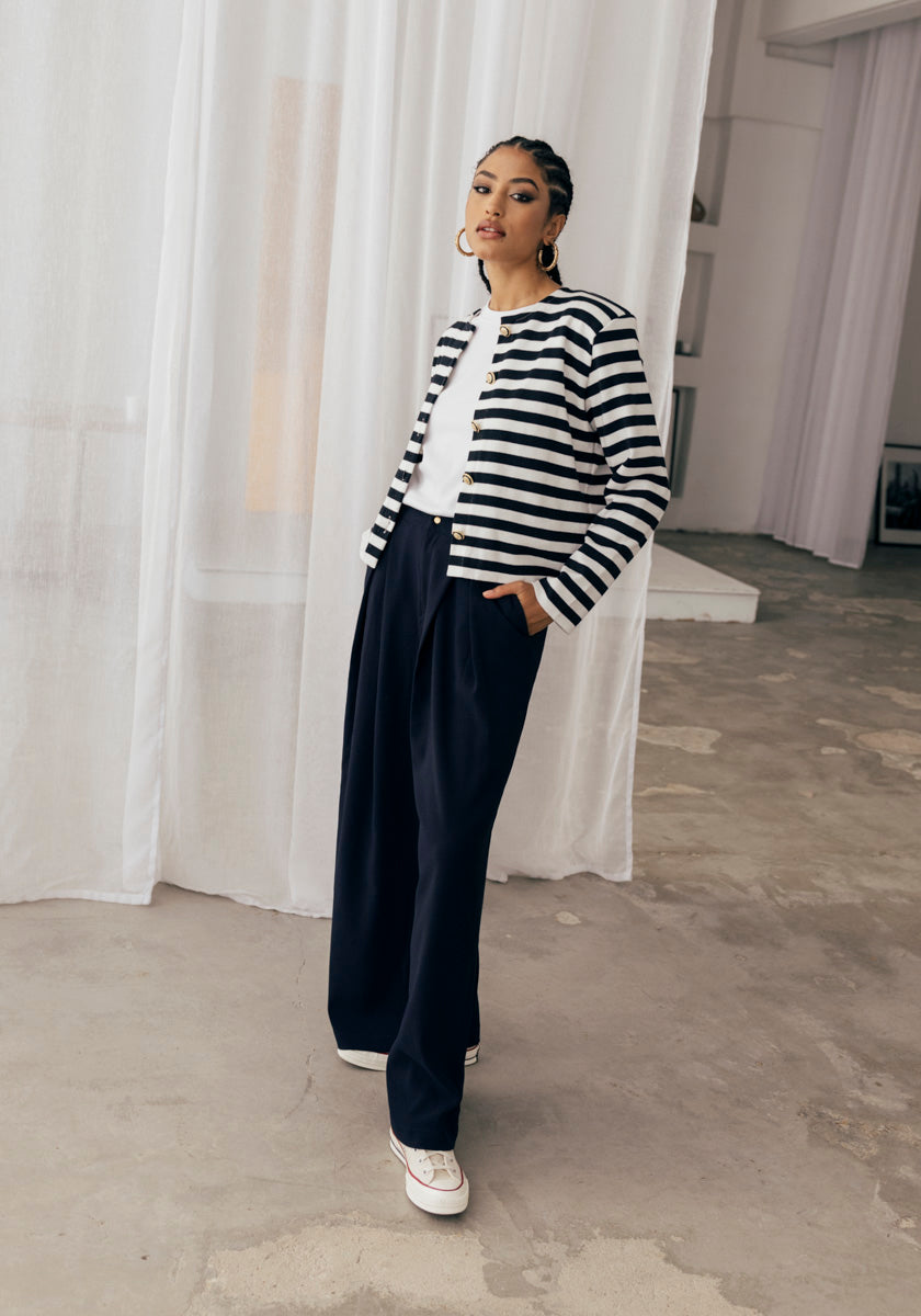 Petite veste femme maille tricotée marinière