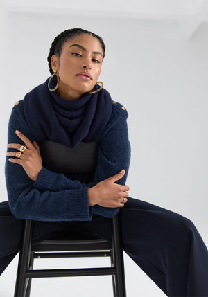 grand châle femme tricoté en france coloris navy marine laine et cachemire