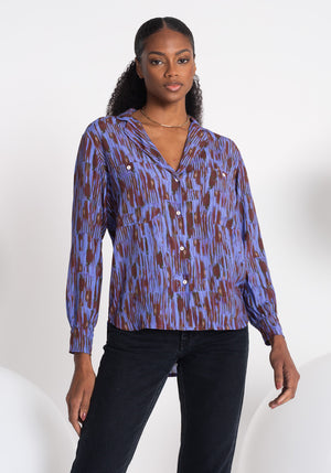 Chemise femme ANGRA col pyjama manches longues et coloris violet Watercolor Made in France SONGE lab