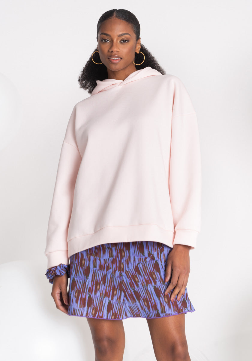 Sweat shirt femme VASCO à capuche coloris rose clair Molleton OEKO TEX Made in france SONGE lab