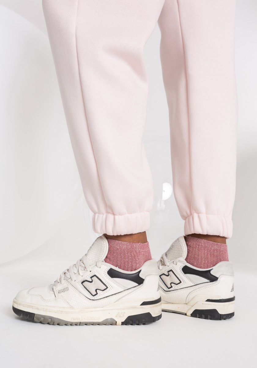 Pantalon sweat bas jogging femme coloris rose clair VASCO Made in france SONGE lab détails bas jambes