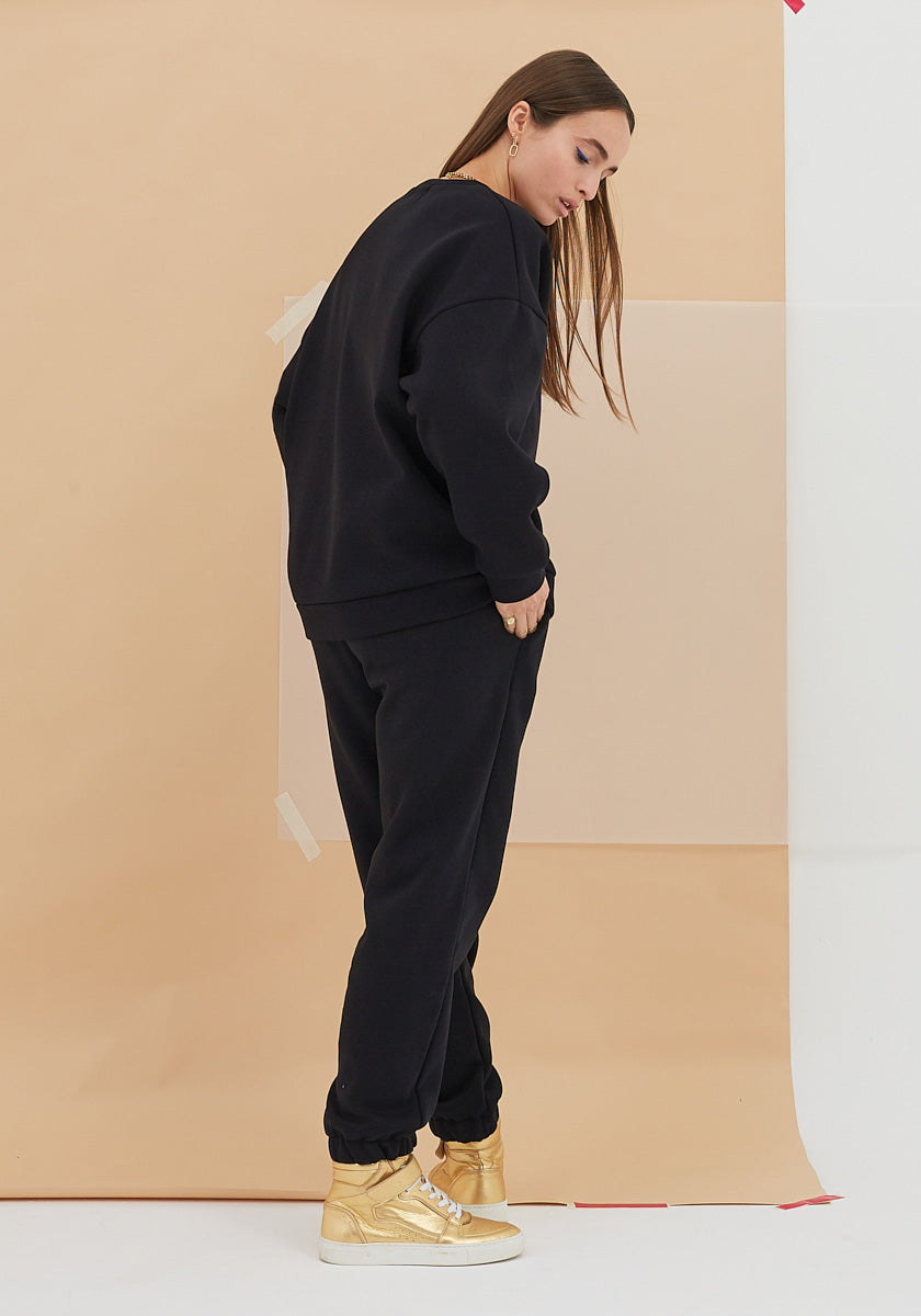 pantalon sweat femme noir made in france SONGE Lab vue silhouette