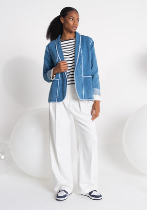 Veste FLORES Denim Femme col chale bleu ciel SONGE lab