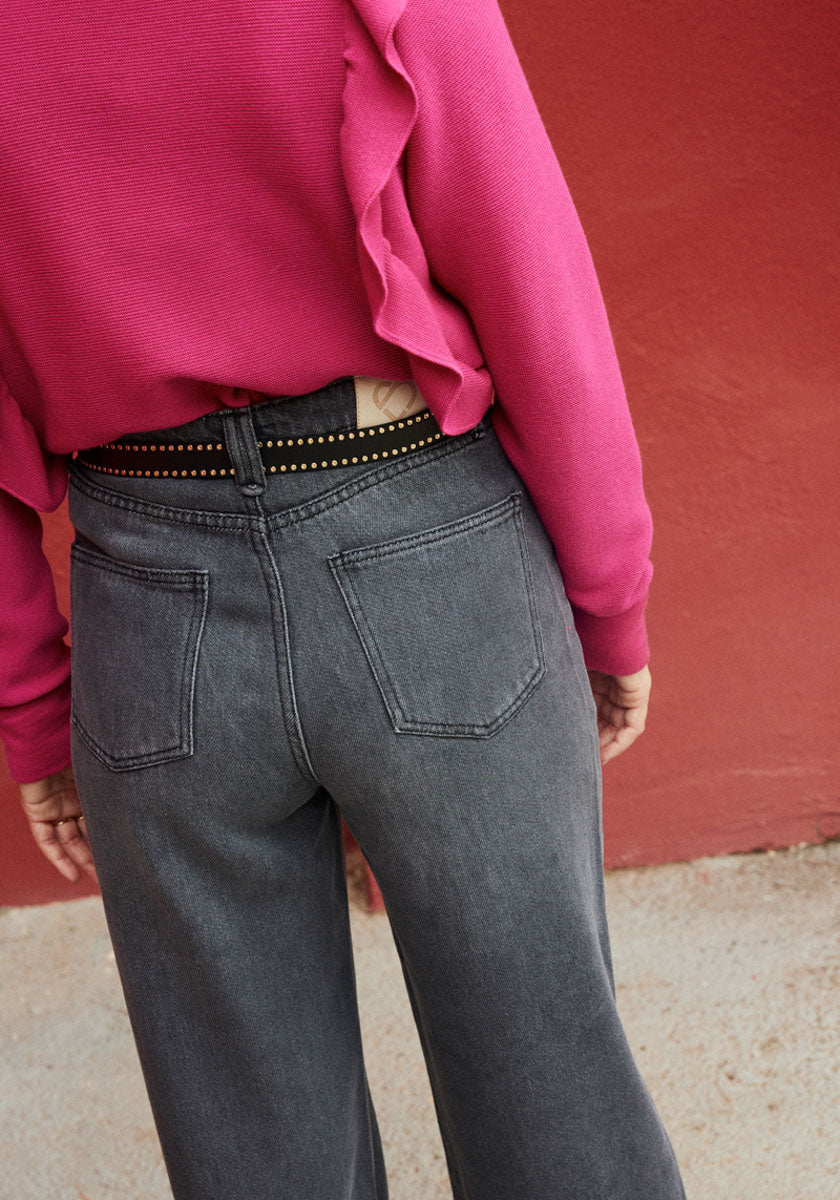 jean large femme colori dark grey tencel made in portugal détails boutons dorés SONGE Lab détail poches