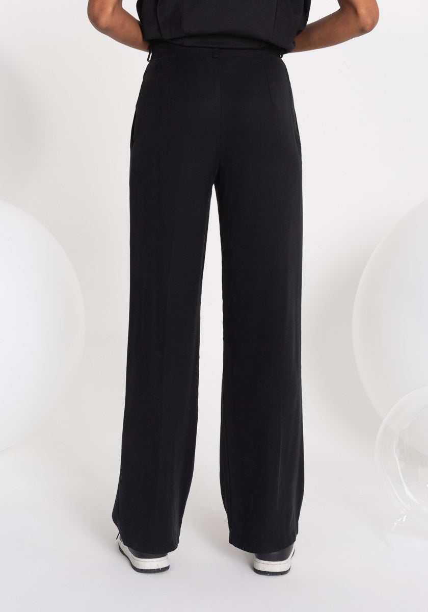 Pantalon noir droit femme double boutonnage Made in France SONGE lab dos