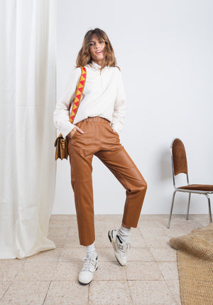 Sac à main femme camel détails bandoulière motif ikat red SONGE lab