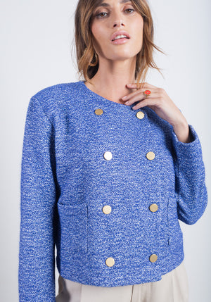 Veste femme RAINHA Bleu détails boutons dorés SONGE lab